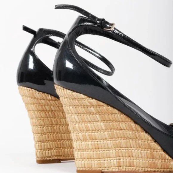 Gucci Horsebit Black Patent Leather Espadrille Wedges - Picture 8 of 12